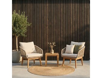 Bella lounge balkonset 2 personen | touw + hardhout | zand | 3-delig