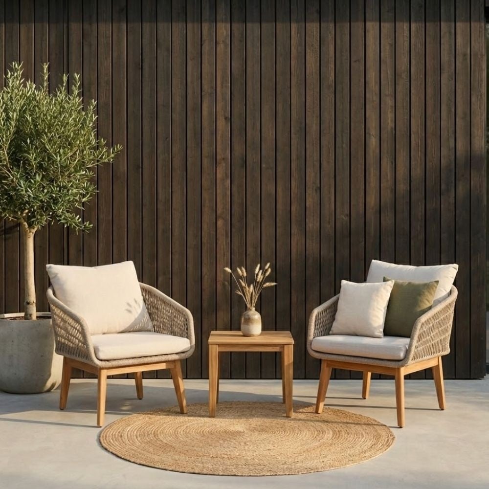 BUITEN living Bella lounge balkonset 2 personen | touw + hardhout | zand | 3-delig