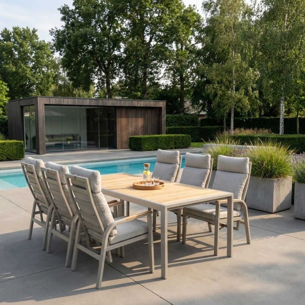 Annecy beige dining tuinset | 6 personen | teakhout + aluminium | 227cm
