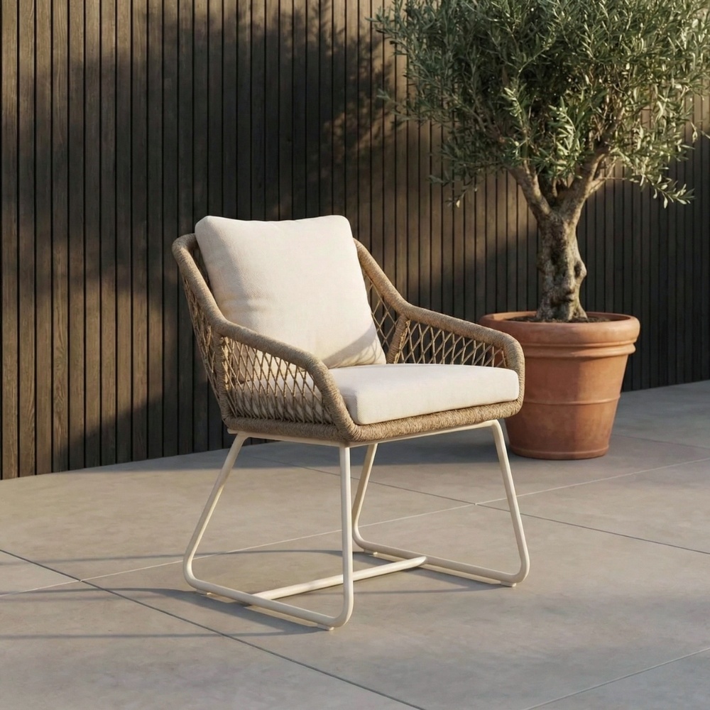 Portofino dining tuinstoel | touw + aluminium | Almond Beige