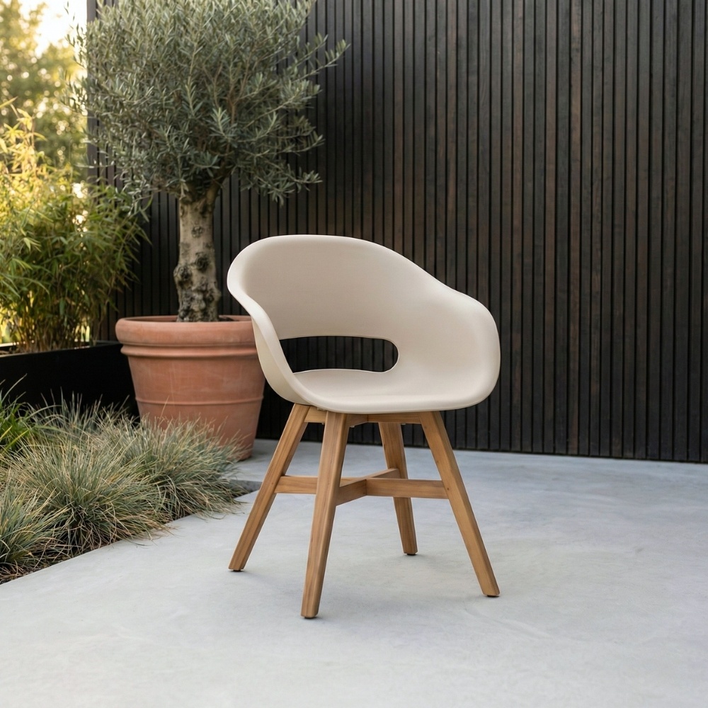 Karlstad tuinstoel | kunststof + hardhout | beige