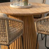 Palau/Tulum Sahara Dust dining tuinset | 4 personen | teakhout + touw | 120cm rond