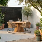 Palau/Tulum Sahara Dust dining tuinset | 4 personen | teakhout + touw | 120cm rond