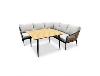 Lucca dining loungeset 5 personen | wicker + aluminium | zand | 3-delig - 219x219cm