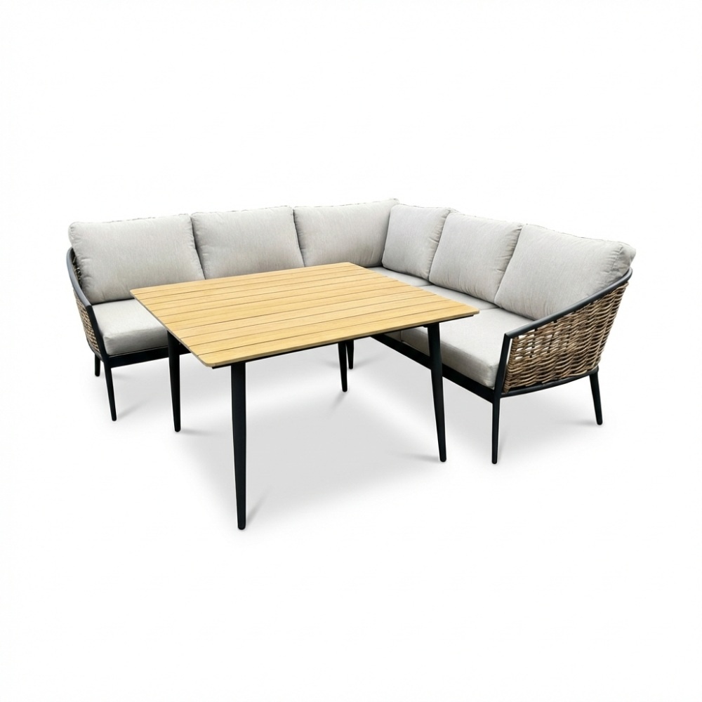 Lucca dining loungeset 5 personen | wicker + aluminium | zand | 3-delig - 219x219cm