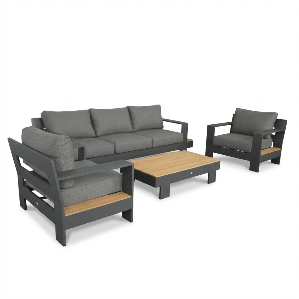 Riviera stoel-bank loungeset 5 personen | aluminium + teak | antraciet | 4-delig