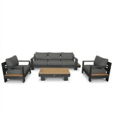 Riviera stoel-bank loungeset 5 personen | aluminium + teak | antraciet | 4-delig