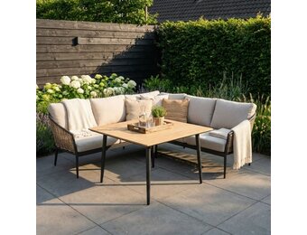 Lucca dining loungeset 5 personen | wicker + aluminium | zand | 3-delig - 219x219cm