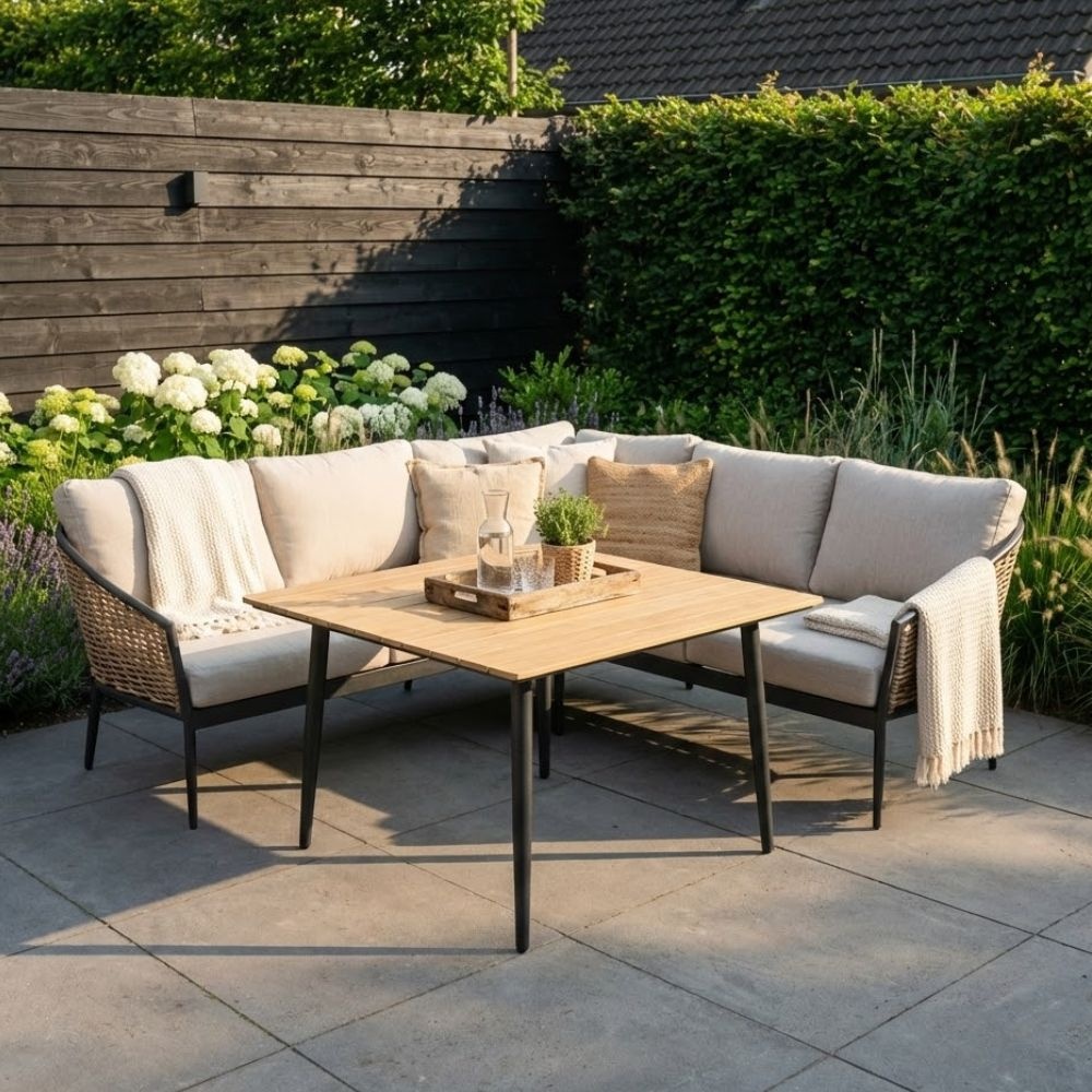 Lucca dining loungeset 5 personen | wicker + aluminium | zand | 3-delig - 219x219cm