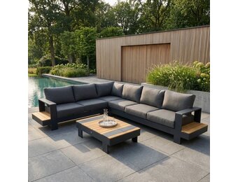 Riviera hoek loungeset 6 personen | aluminium + teak | antraciet | 3-delig - 327x252cm