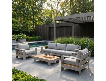 Riviera stoel-bank loungeset 5 personen | aluminium + teak | beige | 4-delig