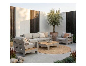 Riviera stoel-bank loungeset 5 personen | aluminium + teak | beige | 4-delig