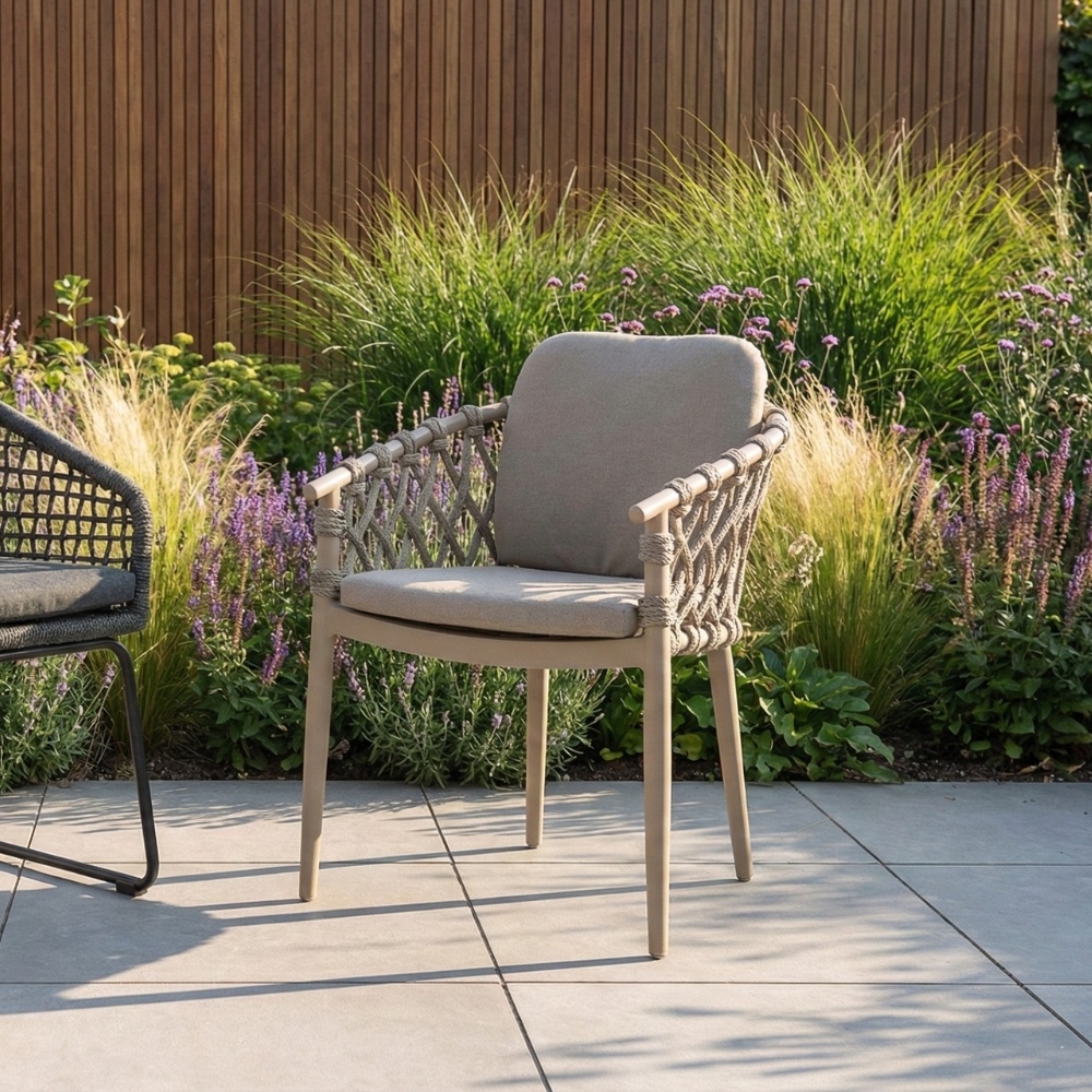 Cleveland dining tuinstoel | aluminium + touw | beige