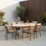 Max/Dakota beige/antraciet dining tuinset | 6 personen | travertin + touw | 240cm ovaal