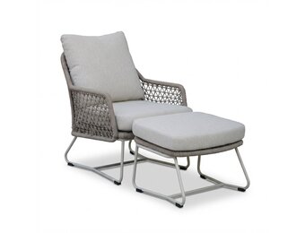Gianna loungestoel tuin incl. voetenbank | touw + aluminium | Almond Beige