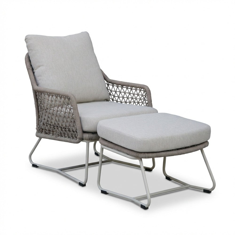 Gianna loungestoel tuin incl. voetenbank | touw + aluminium | Almond Beige