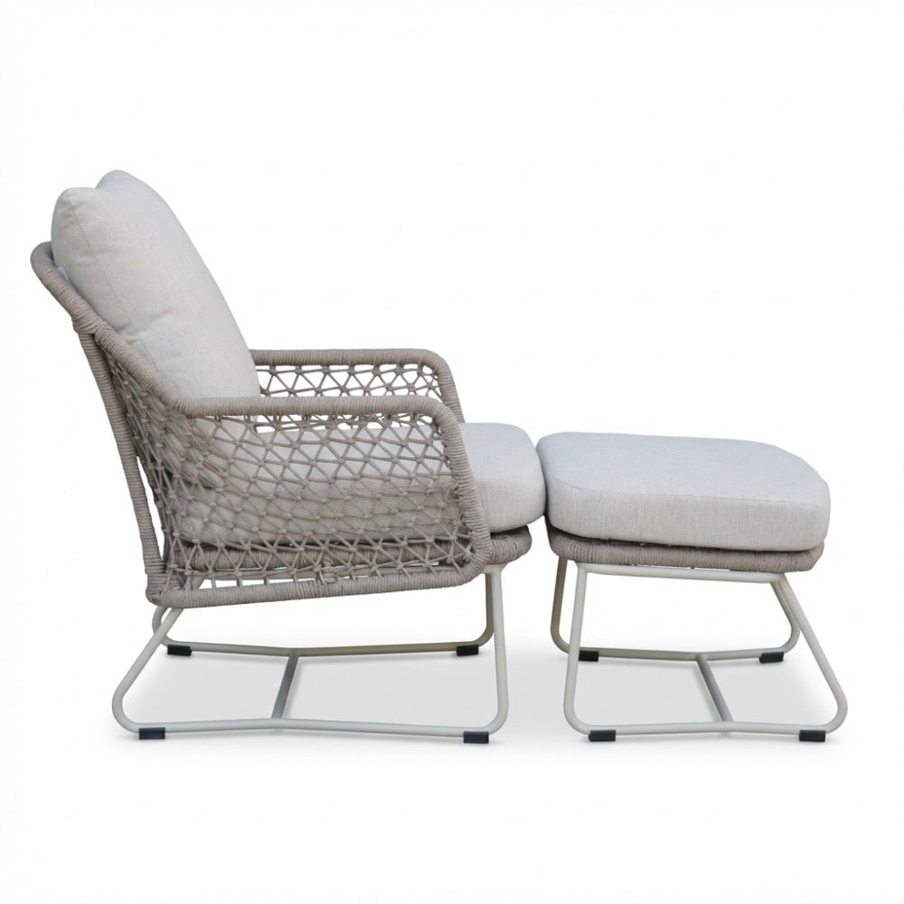 Gianna loungestoel tuin incl. voetenbank | touw + aluminium | Almond Beige