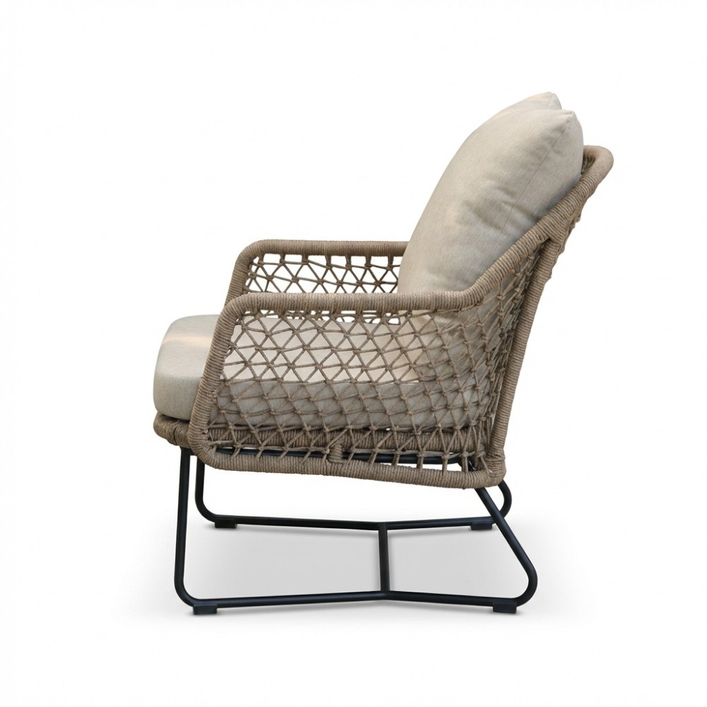 Gianna loungestoel tuin incl. voetenbank | touw + aluminium | Sahara Dust