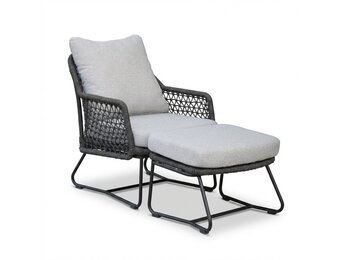 Gianna loungestoel tuin incl. voetenbank | touw + aluminium | Stone Grey