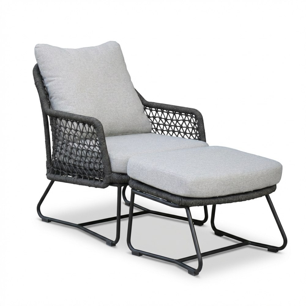 Gianna loungestoel tuin incl. voetenbank | touw + aluminium | Stone Grey