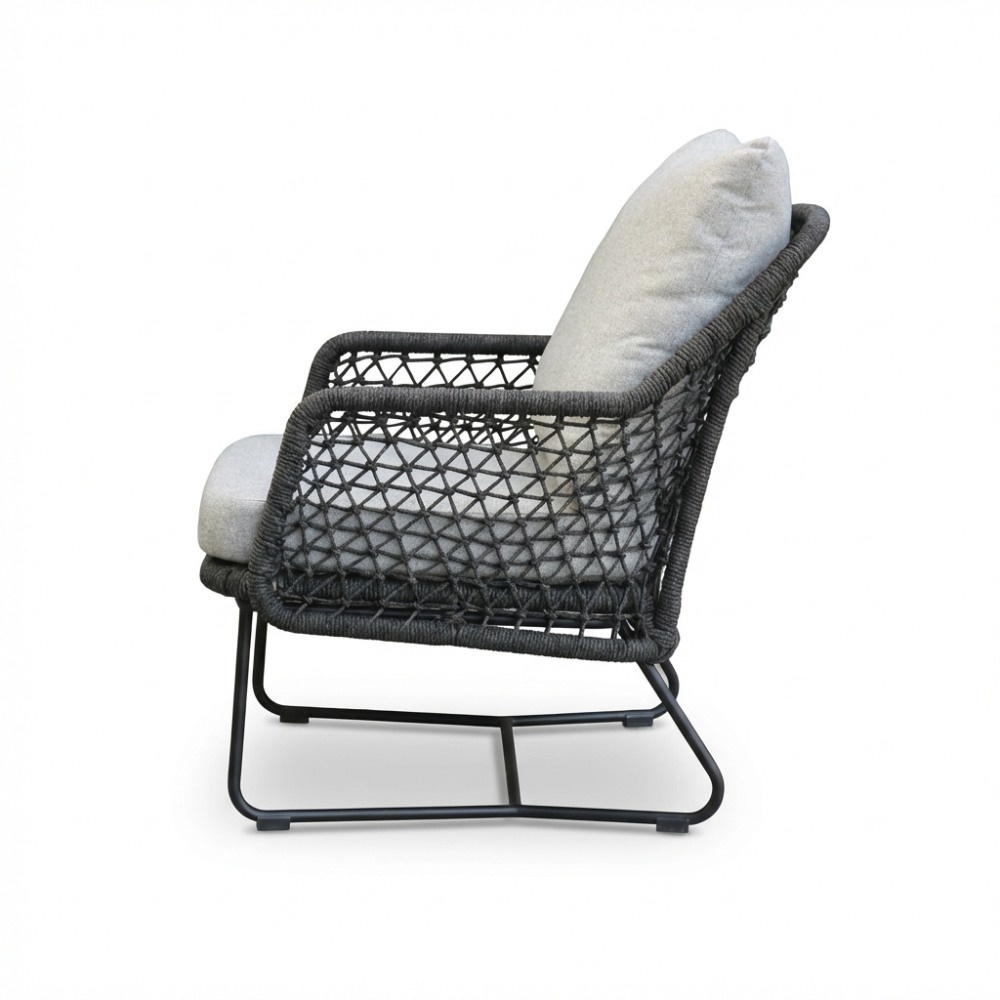 Gianna loungestoel tuin incl. voetenbank | touw + aluminium | Stone Grey