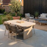 Mees/Dakota beige/wit dining tuinset | 4 personen | travertin + touw | 200cm