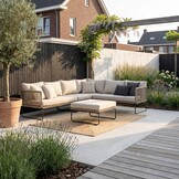 Tulum hoek loungeset met tussenmodule 6 personen | rvs + touw | Sahara Dust | 5-delig - 261x211cm