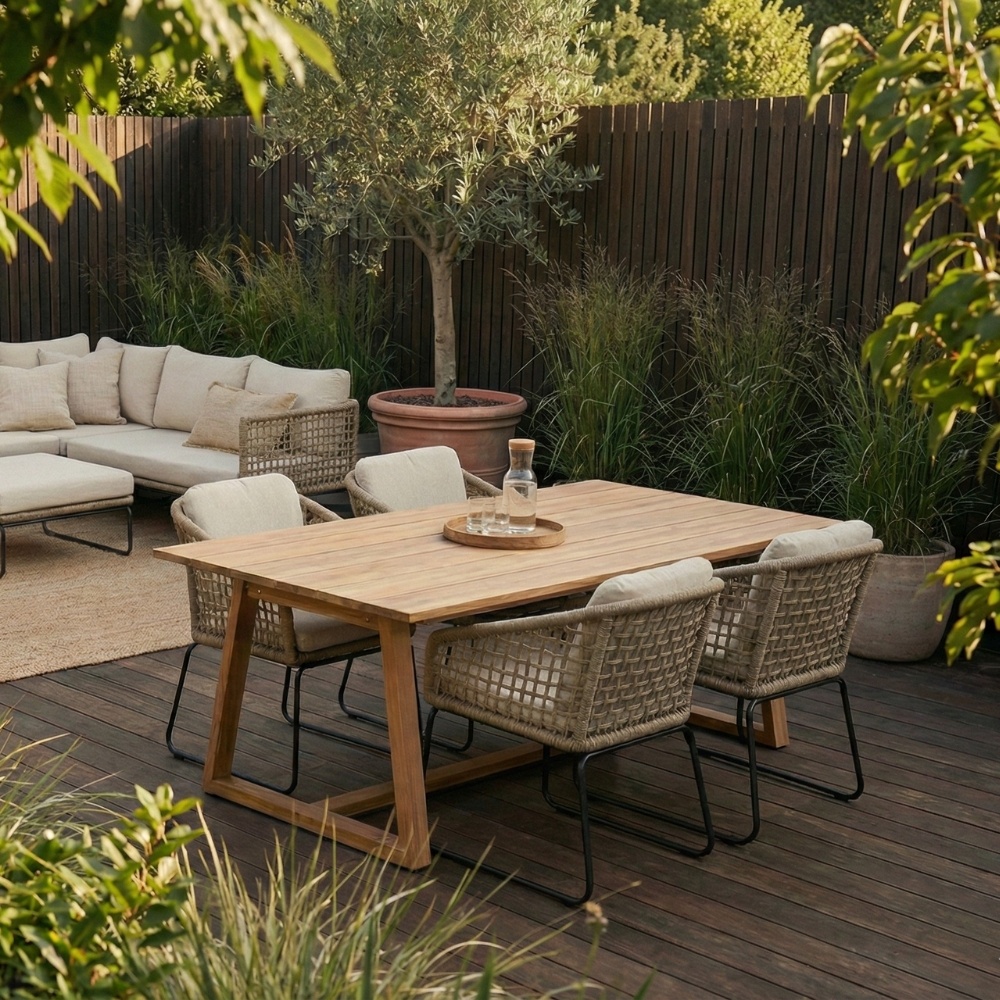 Gotenburg/Tulum Sahara Dust dining tuinset | 4 personen | teakhout + touw | 200cm