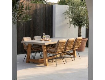 Veltis/Carlos taupe dining tuinset | 6 personen | betonlook + hardhout | 250cm