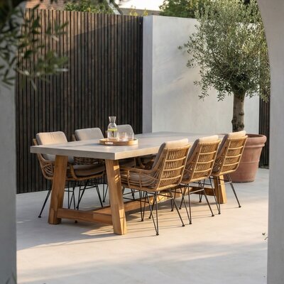 Veltis/Carlos taupe dining tuinset | 6 personen | betonlook + hardhout | 250cm