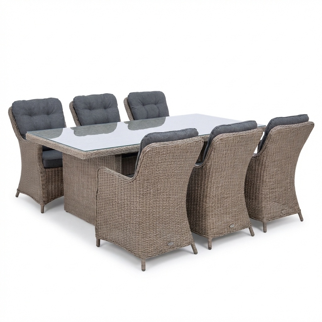 Jones/Madrid Ash Grey dining tuinset | 6 personen | wicker | 200cm