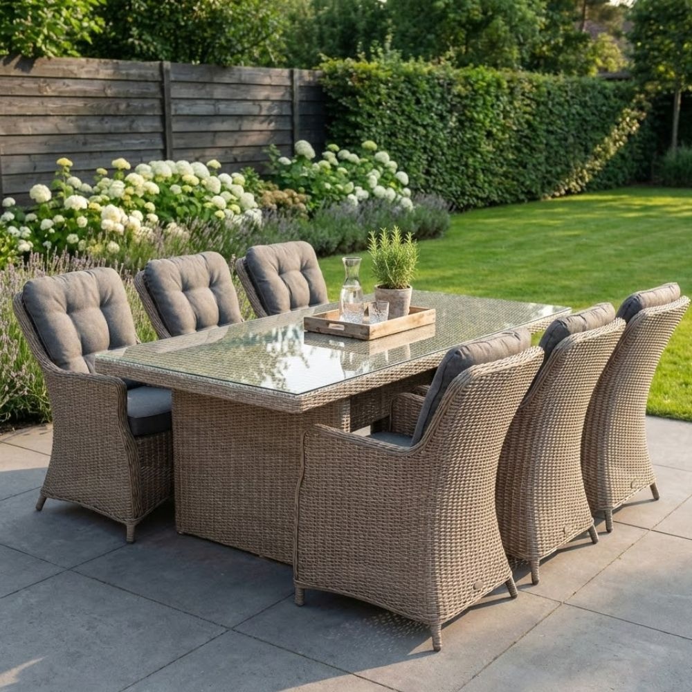 Jones/Madrid Ash Grey dining tuinset | 6 personen | wicker | 200cm