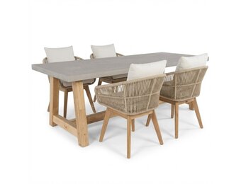 Veltis/Bella zand dining tuinset | 4 personen | polystone + touw | 200cm