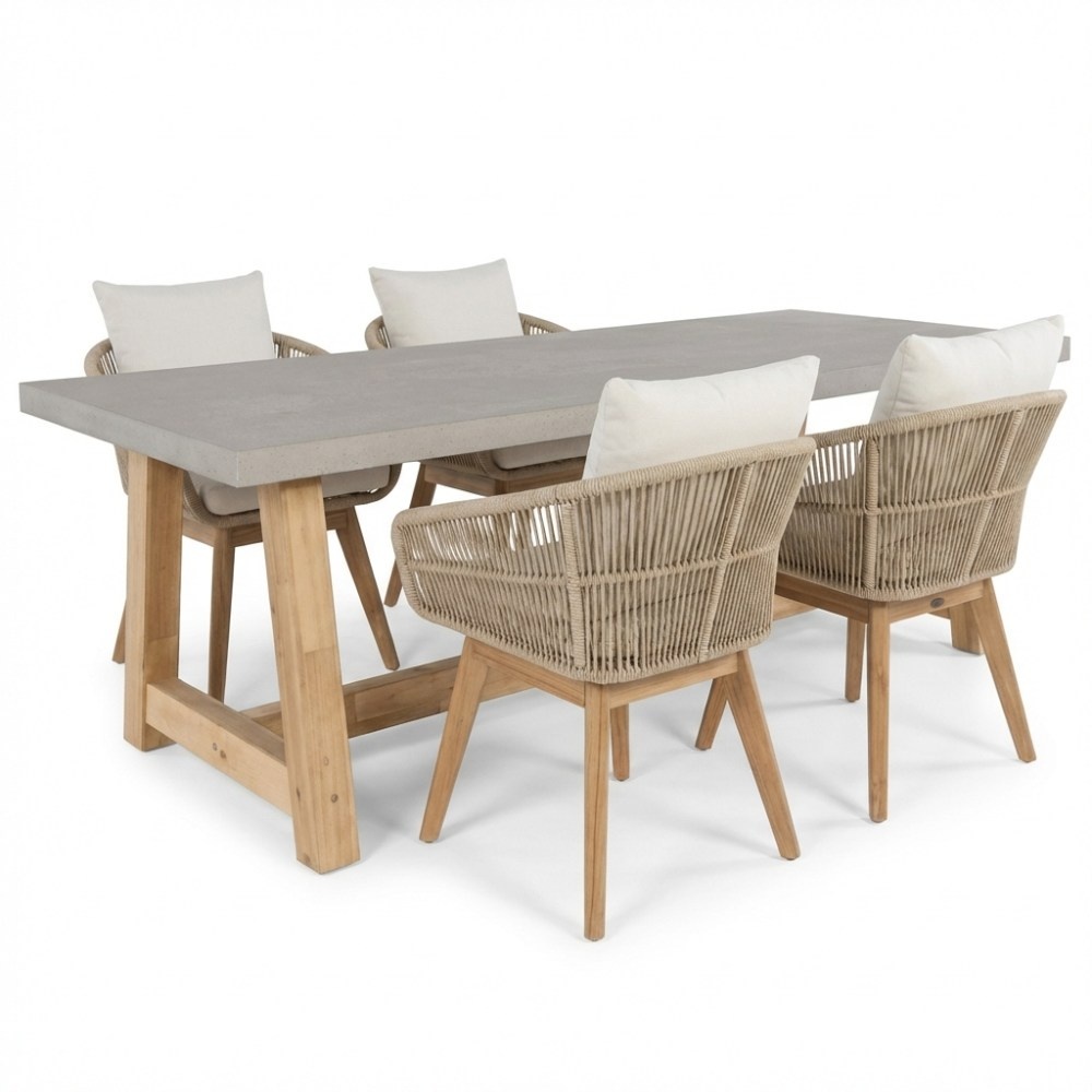 Veltis/Bella zand dining tuinset | 4 personen | polystone + touw | 200cm afbeelding