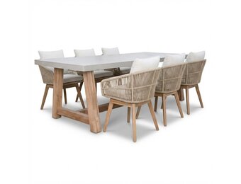 Veltis/Bella zand dining tuinset | 6 personen | polystone + touw | 250cm