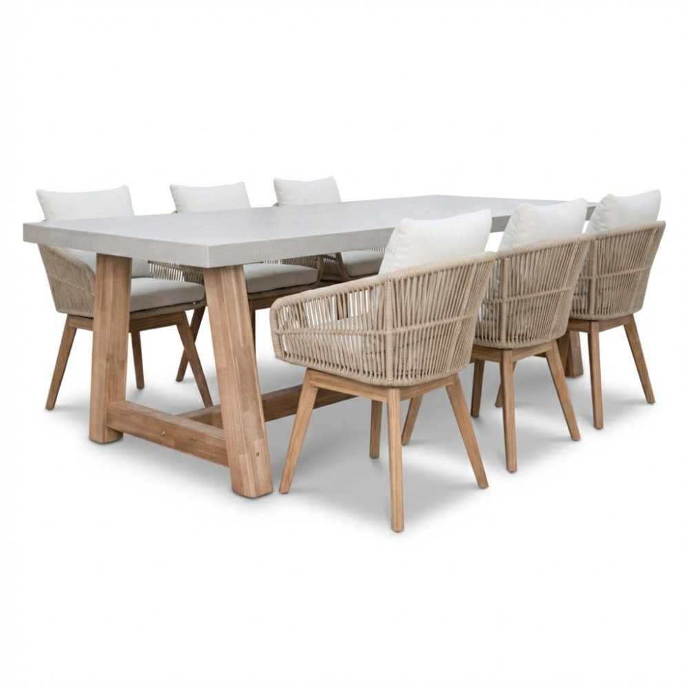 Veltis/Bella zand dining tuinset | 6 personen | polystone + touw | 250cm