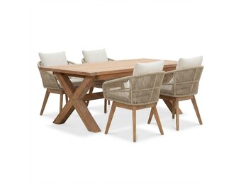 Riga/Bella zand dining tuinset | 4 personen | teakhout + touw | 200cm