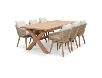 Riga/Bella zand dining tuinset | 6 personen | teakhout + touw | 250cm