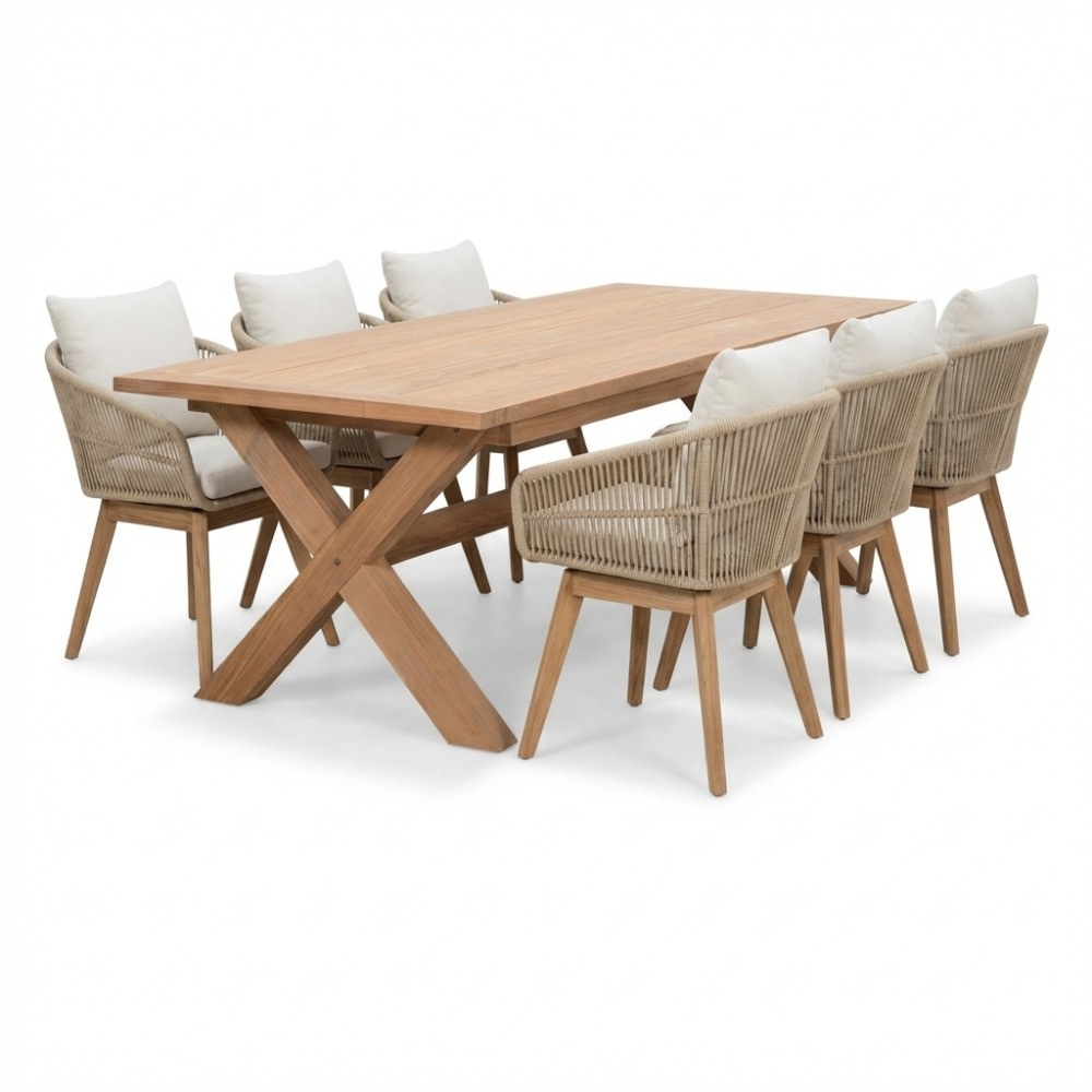 Riga/Bella zand dining tuinset | 6 personen | teakhout + touw | 250cm afbeelding