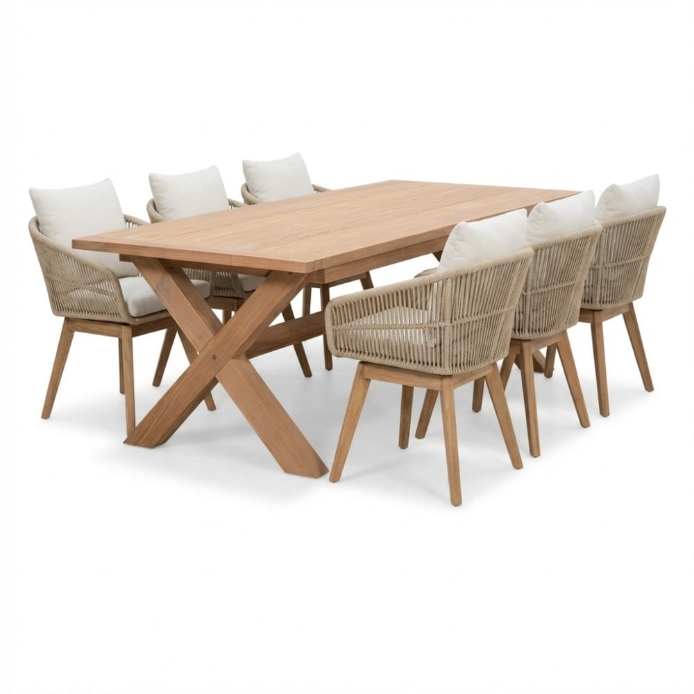 Riga/Bella zand dining tuinset | 6 personen | teakhout + touw | 250cm