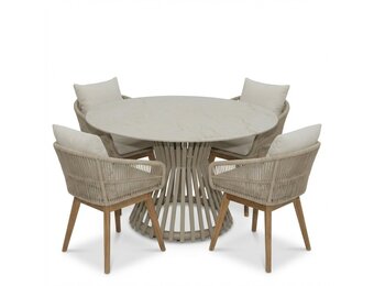 Pasadena/Bella zand dining tuinset | 4 personen | sintered stone + touw | 120cm