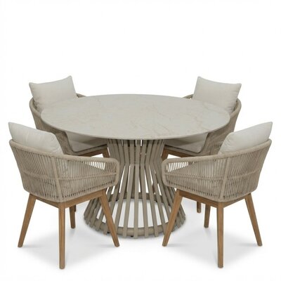 Pasadena/Bella zand dining tuinset | 4 personen | sintered stone + touw | 120cm