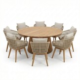 Palau/Bella zand dining tuinset | 8 personen | teakhout + touw | 180cm rond