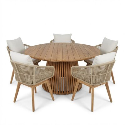 Palau/Bella zand dining tuinset | 5 personen | teakhout + touw | 140cm rond