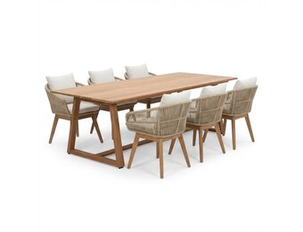 Gotenburg/Bella zand dining tuinset | 6 personen | teakhout + touw | 250cm