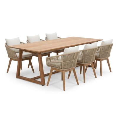 Gotenburg/Bella zand dining tuinset | 6 personen | teakhout + touw | 250cm