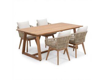 Gotenburg/Bella zand dining tuinset | 4 personen | teakhout + touw | 200cm