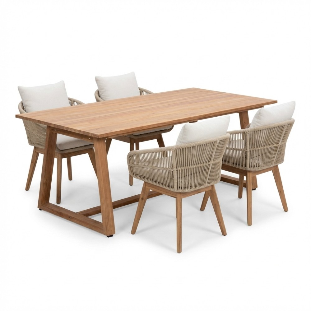 Gotenburg/Bella zand dining tuinset | 4 personen | teakhout + touw | 200cm afbeelding