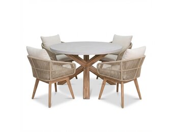 Nancy/Bella zand dining tuinset | 4 personen | polystone + touw | 135cm