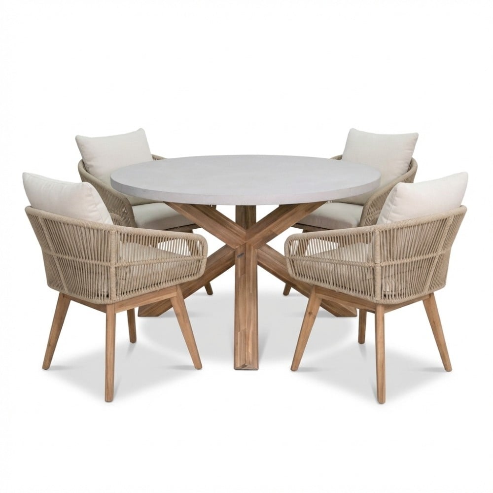 Nancy/Bella zand dining tuinset | 4 personen | polystone + touw | 135cm afbeelding